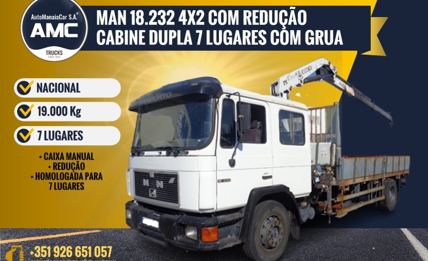 MAN 18.232 4X2 C/ REDUÇÃO CABINE DUPLA 7 LUGARES COM GRUA